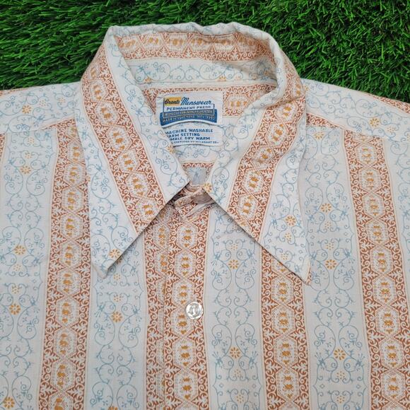 Vintage 70s Grants Mens Disco Shirt Mens L Funky Geometric Print USA - Picture 3 of 11